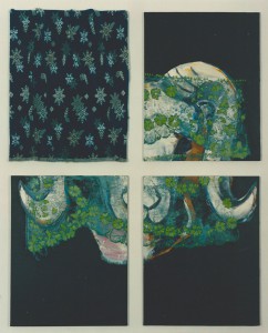 „Mufflon“, 187 x 147 cm, Mischtechnik auf Nessel, 1994