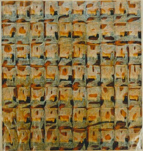 „Bett 1983/1996“, 175 x 168 cm, Mischtechnik auf Zeichenpapier, 1996