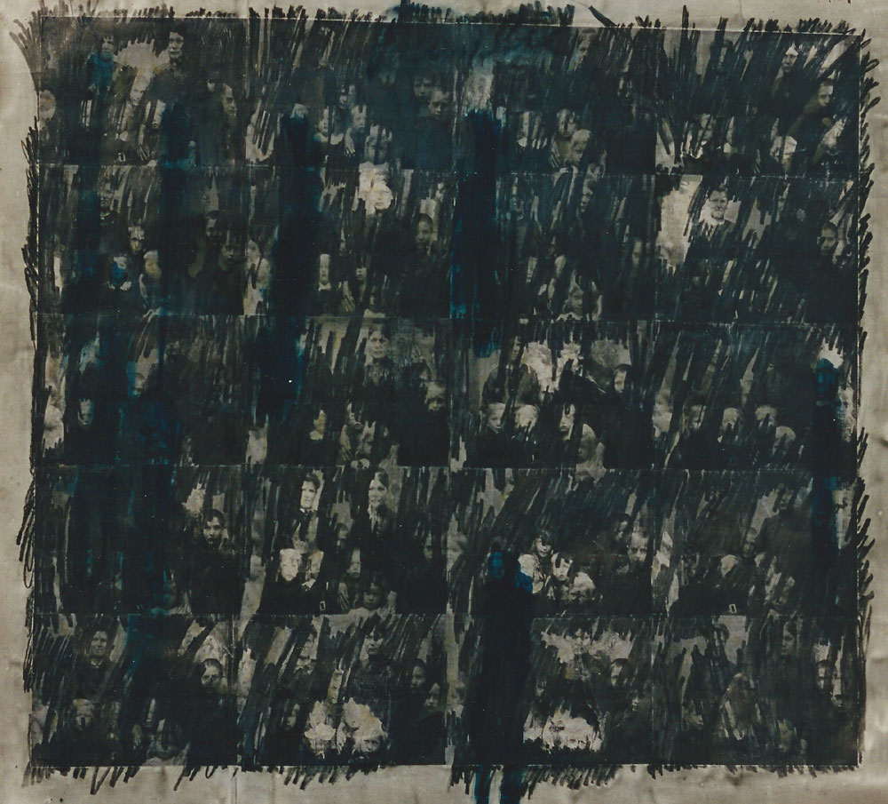„Blaue Flecken 1909/1997“, 180 x 180 cm, Mischtechnik auf Zeichenkarton
