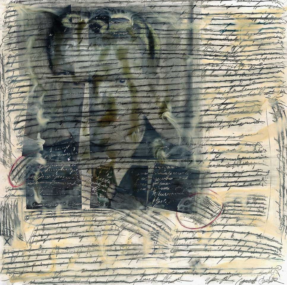 Jutta Nase: „Brief 1955/1998“, Mischtechnik auf Zeichenkarton, 149 x 150 cm