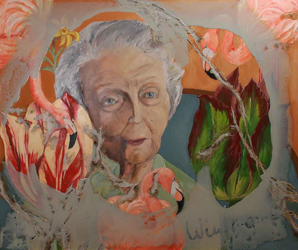 Jutta Nase: „Im Wintergarten“, 2010, Öl/Mischtechnik auf Leinwand, 130 x 155 cm