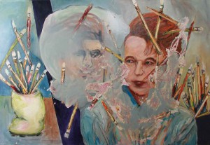 Jutta Nase: „Spieglein Spieglein“, 2010, Öl/Mischtechnik auf Leinwand, 130 x 190 cm