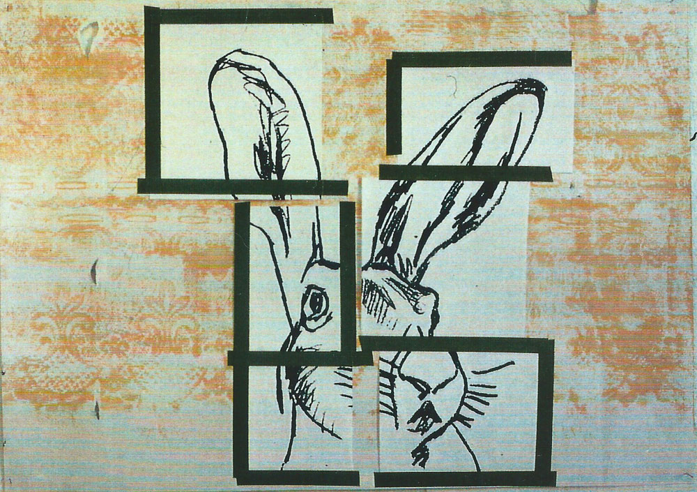 „o.T. (Hase)“, 70 x 100 cm, Mischtechnik auf Zeichenkarton, 1994