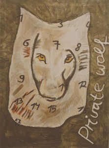 „private wolf“, 150 x 110 cm, Mischtechnik auf Nessel, 1995