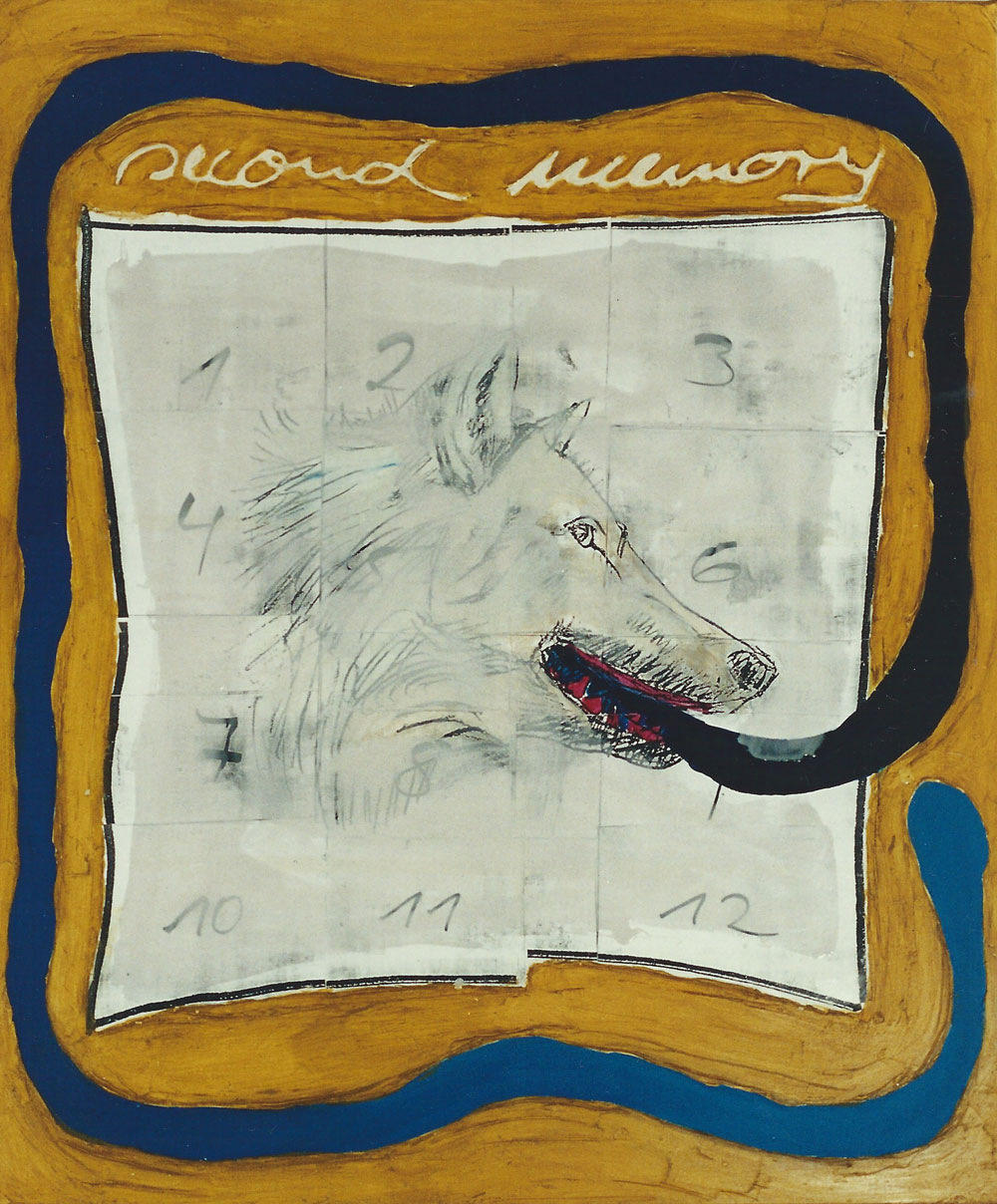 „second memory“, 155 x 130 cm, Mischtechnik auf Nessel, 1995